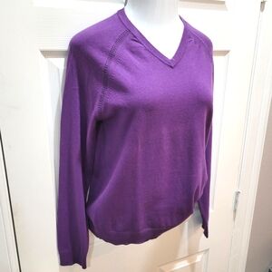Ted Baker purple cotton blend quality knit V-neck pullover fits Medium